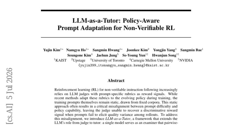 LLM-репетитор: адаптивная сложность промптов для RL-обучения без проверяемых ответов
