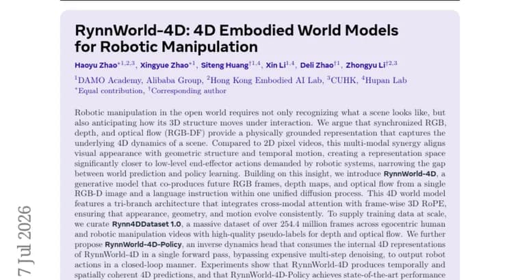 RynnWorld-4D: 4D-модель мира воплощённого ИИ для роботизированной манипуляции предметами