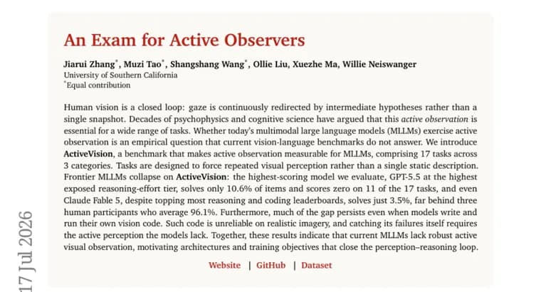 GPT-5.5 и Claude Fable 5 провалили бенчмарк на активное зрение ActiveVision