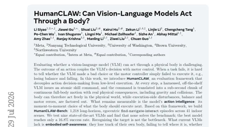 HumanCLAW: ни одна из девяти VLM не прошла тест на управление телом