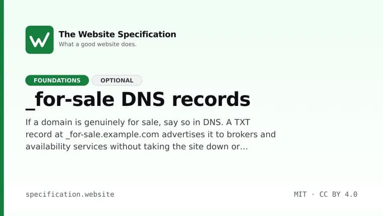 RFC 10023 ввёл DNS-запись _for-sale для сигнала о продаже домена