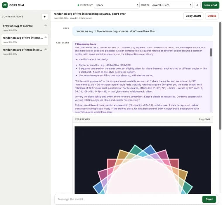 Появился CORS Chat, инструмент для тестирования нейросетей с отрисовкой SVG на лету