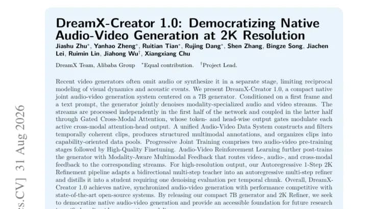 DreamX-Creator 1.0: компактная 7B-модель для совместной генерации видео и звука