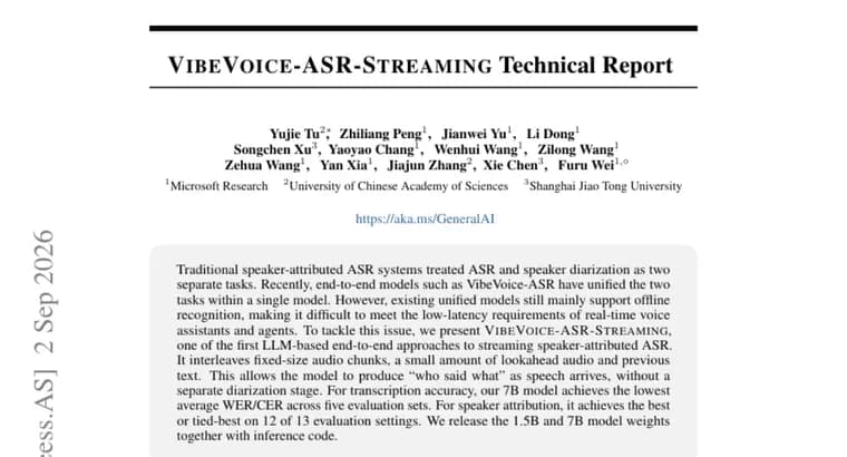 VibeVoice-ASR-Streaming распознаёт, кто что сказал, в потоке речи