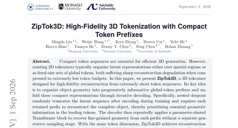 ZipTok3D сжимает 3D-модель до одного токена вместо 32
