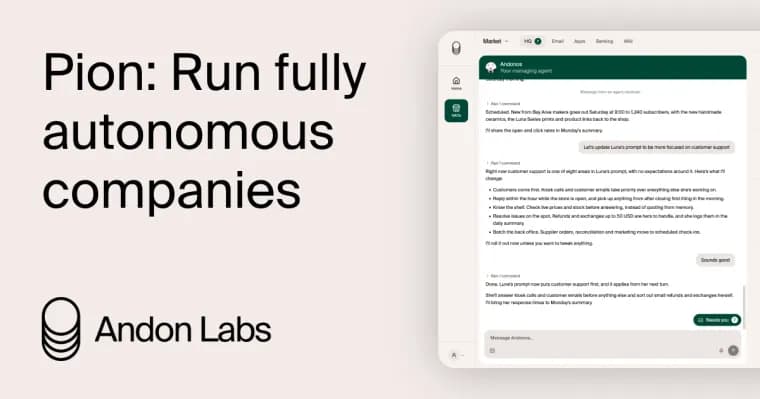 Andon Labs выпустила Pion, ИИ-агента для автономного управления бизнесом
