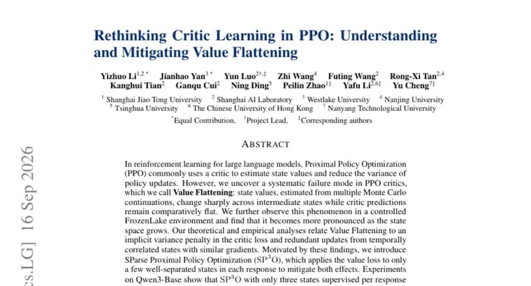 В PPO для обучения LLM нашли системный сбой критика, Value Flattening