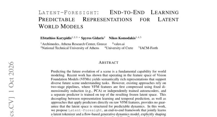 Latent-Foresight: в статье предложили сквозное обучение мировых моделей, предсказывающих будущее сцены