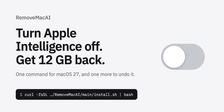 RemoveMacAI отключает Apple Intelligence в macOS 27 и удаляет её модели