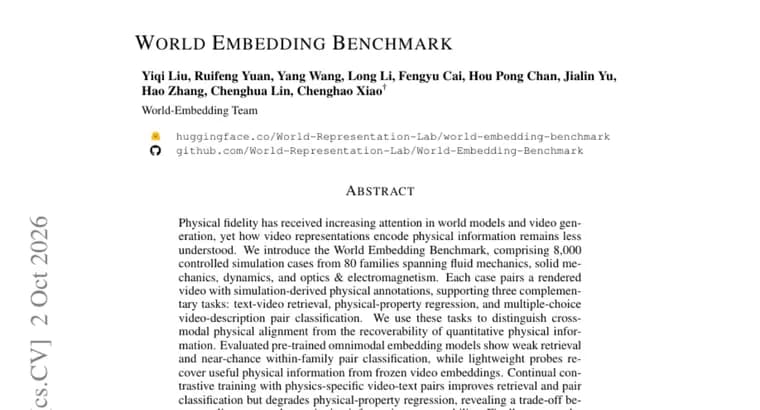 World Embedding Benchmark: тест, как видеоэмбеддинги кодируют физику