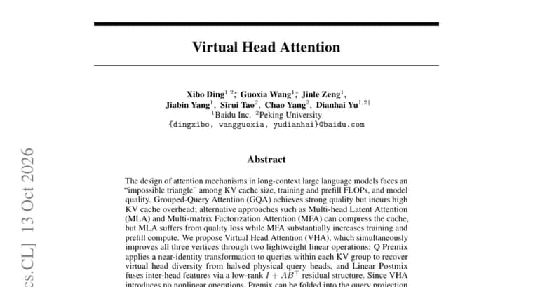 Virtual Head Attention: схема внимания с KV-кэшем в 2-4 раза меньше, чем у GQA
