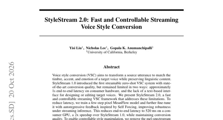 StyleStream 2.0 меняет голос в потоке с задержкой 520 мс и по текстовым подсказкам