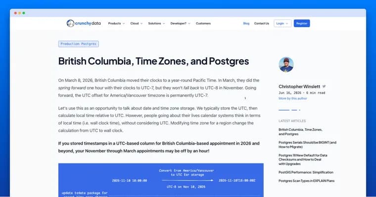 Британская Колумбия отменила зимнее время, и Postgres 'ломает' дату будущих встреч