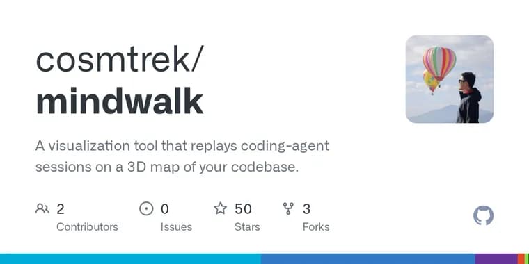 Show HN: Mindwalk превращает лог сессии ИИ-агента в 3D-карту кодовой базы