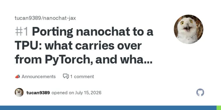nanochat Карпати перенесли на TPU: качество сошлось, скорость просела вдвое