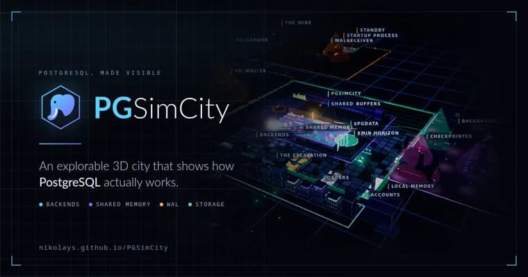 PGSimCity показывает работу PostgreSQL в 3D