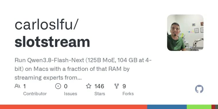 Slotstream запускает 104-гигабайтную Qwen3.8-Flash-Next на Mac с 48 ГБ памяти