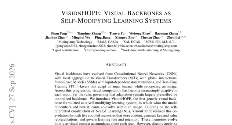VisionHOPE: представлена зрительная сеть, которая сама изменяет правила своего обучения