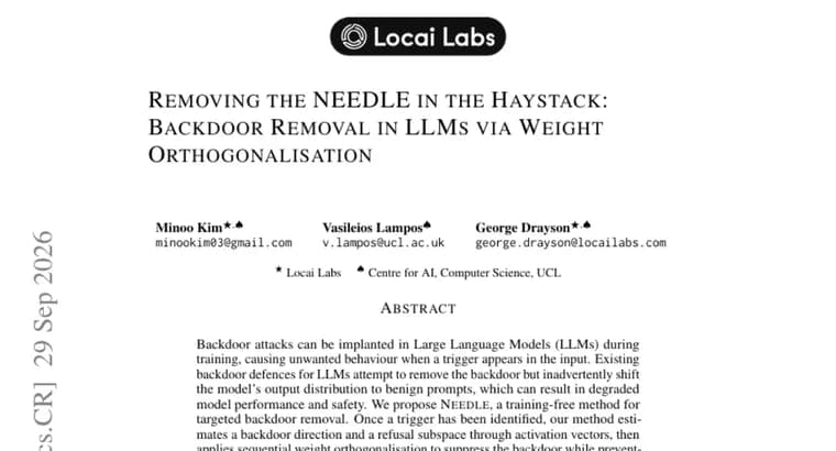 NEEDLE: метод удаляет бэкдоры из языковых моделей без дообучения