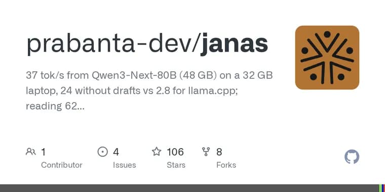 Janas-LLM запускает модели больше ОЗУ, подгружая эксперты с SSD