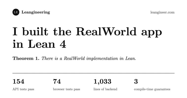 Разработчик собрал RealWorld на Lean 4 с помощью Claude Code