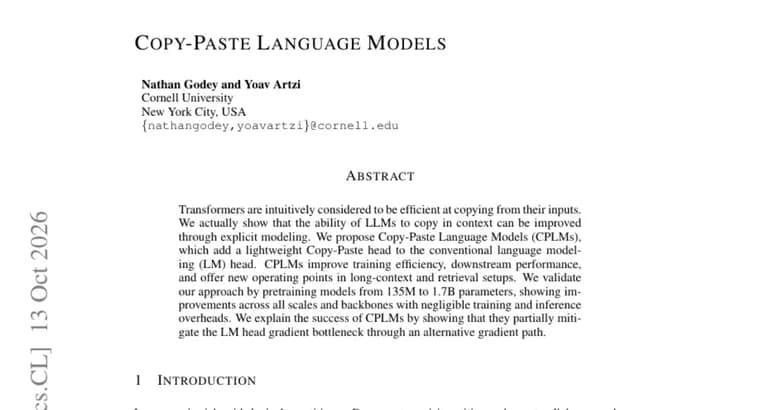 Copy-Paste Language Models: языковым моделям добавили «голову» копирования